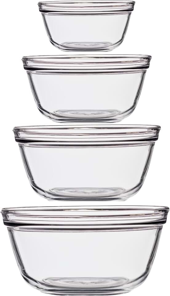 Anchor Hocking 4 Piece Glass Mixing Bowls Set – Durable, Microwave, Oven, and Dishwasher Safe – Perfect for Prep, Mixing, Serving, and Storage – Made in USA