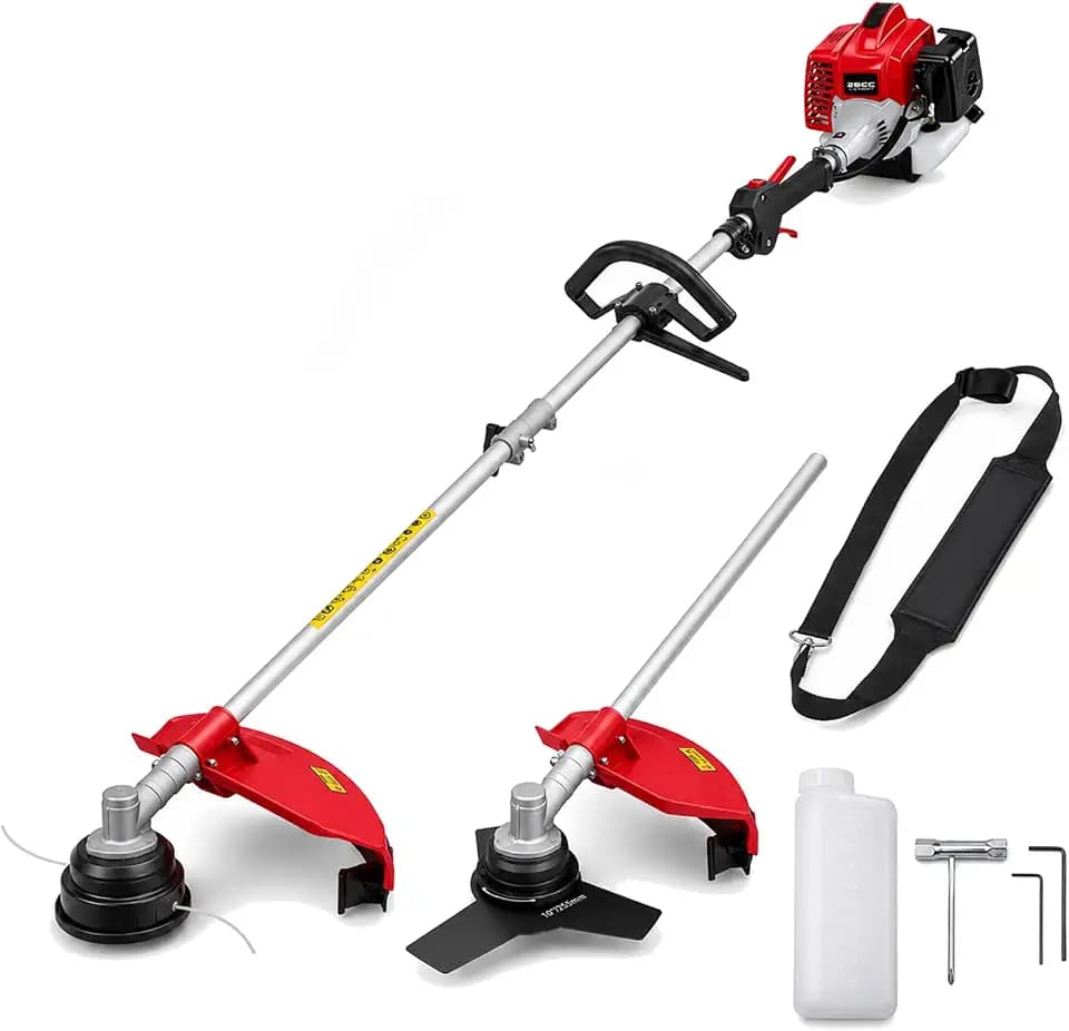 AMERISUN 26cc Gas String Trimmer, 3-in-1 Weed Trimmer/Edger/Brush Cutter, 16" Cutting Path, 10" Metal Blade, Heavy-Duty for Thick Grass & Brush, Shoulder Strap Included
