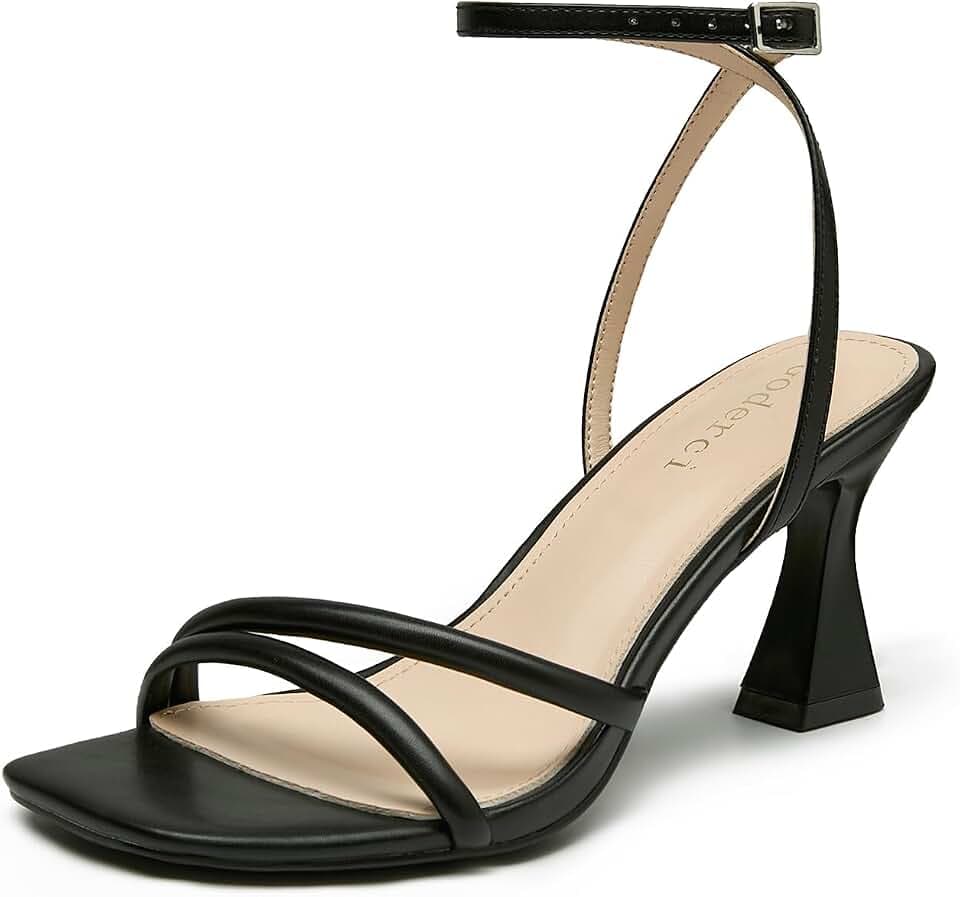 Goderci Women's Kitten Heels Square Open Toe Strappy Heels