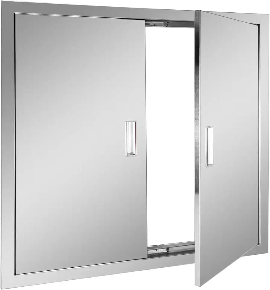 Outdoor Kitchen Door 31" W x 31" H Stainless Steel BBQ Double Access Door Flush Mount Vertical Wall Doors with Handle Suitable for Grilling Station Outside Cabinet Outdoor Kitchen
