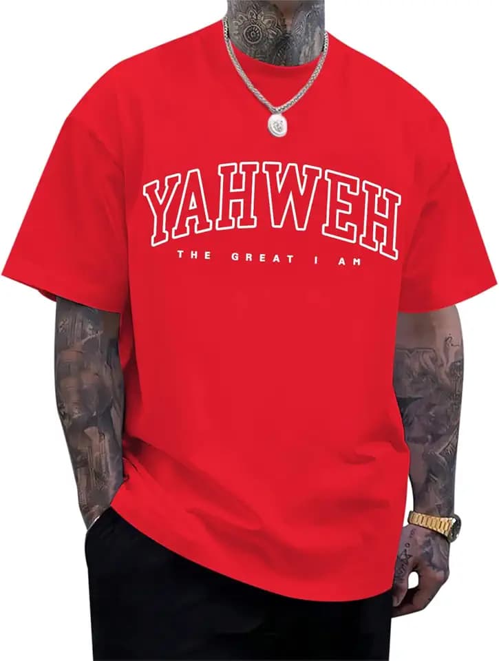 Christian Jesus Shirts for Men Religious God Yahweh Faith Shirt Bible Verse Vintage Oversized Graphic Tees Cotton Top