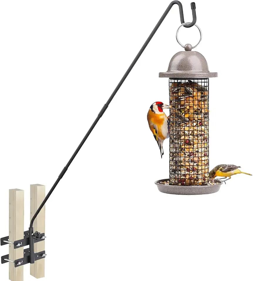 Deck Hook-Deck Railing Plant Hanger Outdoor,Bird Feeder Hanger for Deck Railing W/Double Clamps, Fence Shepherds Hooks Bracket for Hanging Hummingbird Feeder,Planter,Flower Baskets-360°Rotating Pole