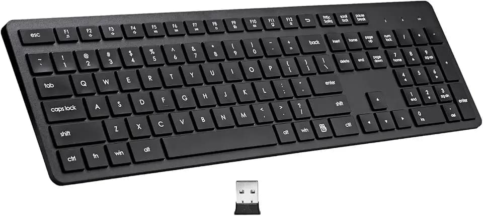 USB Silent Wireless Keyboard for Laptop Computer Full Size Number Pad Black