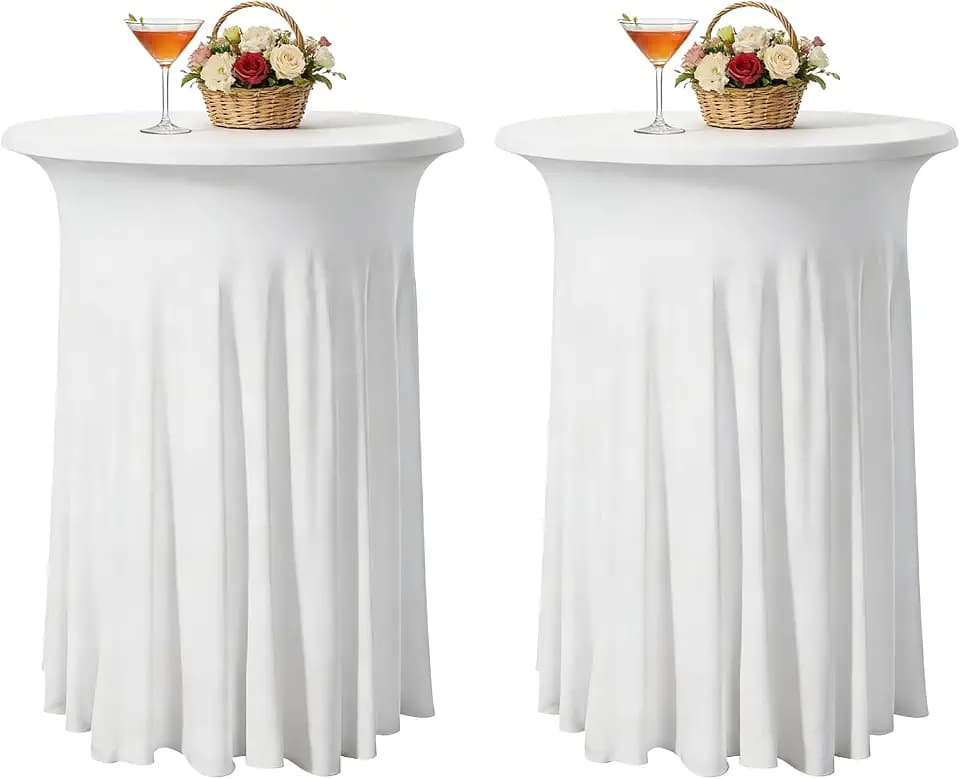 2er Set Stretch Stehtischhusse Weiß 110x80cm, Stretch Stehtisch Husse, Stehtischhussen, Hussen Stehtische Mit Rock, Tischdecke Stehtisch, Tischhussen Für Stehtische Für Hochzeiten, Partys,Restaurants