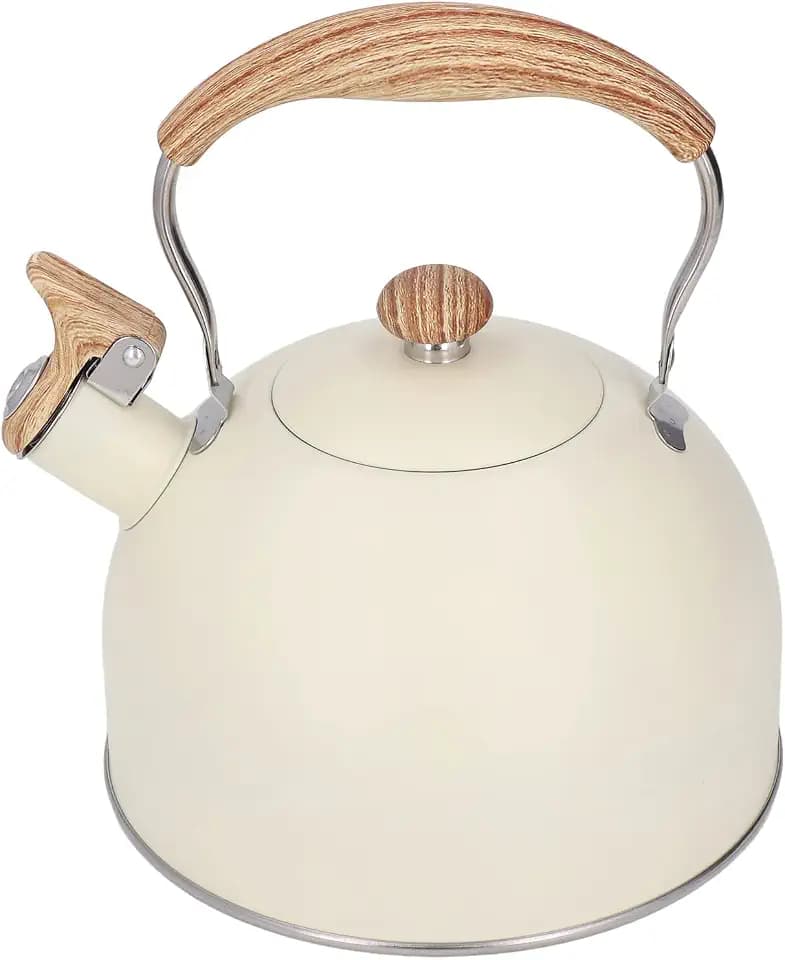 Wasserkessel für Induktion und Gasherd, 2.5L Teekessel mit Holzgriff Edelstahl Pfeifkessel Induktion Moderne Flötenkessel für Holzofen, Wasserkocher Induktionsherd für Tee Kaffee
