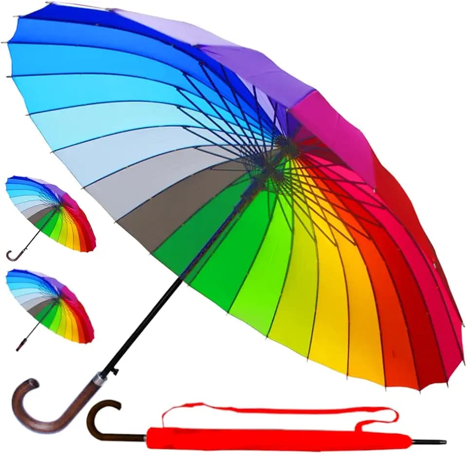 COLLAR AND CUFFS LONDON 95KPH Regenschirm Sturmfest XL - 24 Rippen SEHR STARK - Stockschirm Groß Herren Damen Windfest - Golfschirm Windproof Fiberglasrippen - Automatik Regenbogen Mehrfarbig Bunt