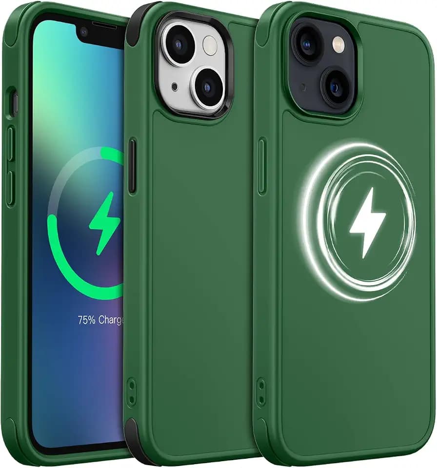 Mobnano for iPhone 14 & iPhone 13, Compatible with MagSafe – Frosted Matte Shockproof, Replaceable Anti-Collision Corners & Buttons (2 Colors), Slim Fit & Full Protection Phone Cover - Alpine Green