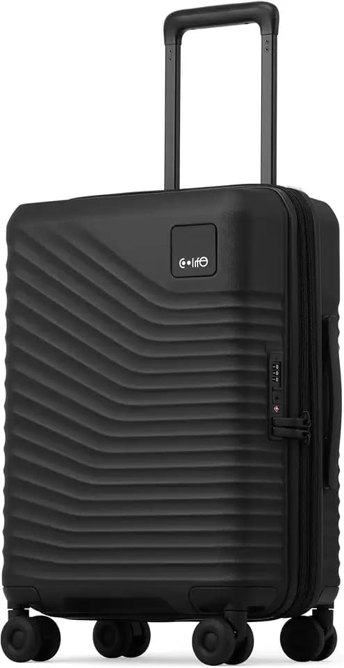 Coolife Luggage Carry-On, Lightweight PC Hardside Suitcase, 20-Inch, Black