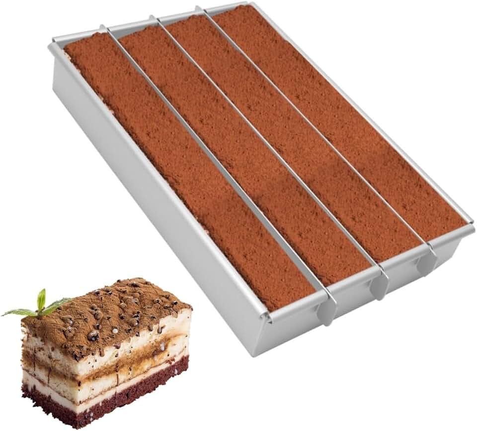 RANJIMA Tiramisu-Kuchenform, Schichttorten-Backform Rechteckig 4 Fächer Kuchenrahmen aus Aluminium Nicht Haftend für Toast Brote Quiche für Mousse-Kuchen Brownies, Party-Desserts