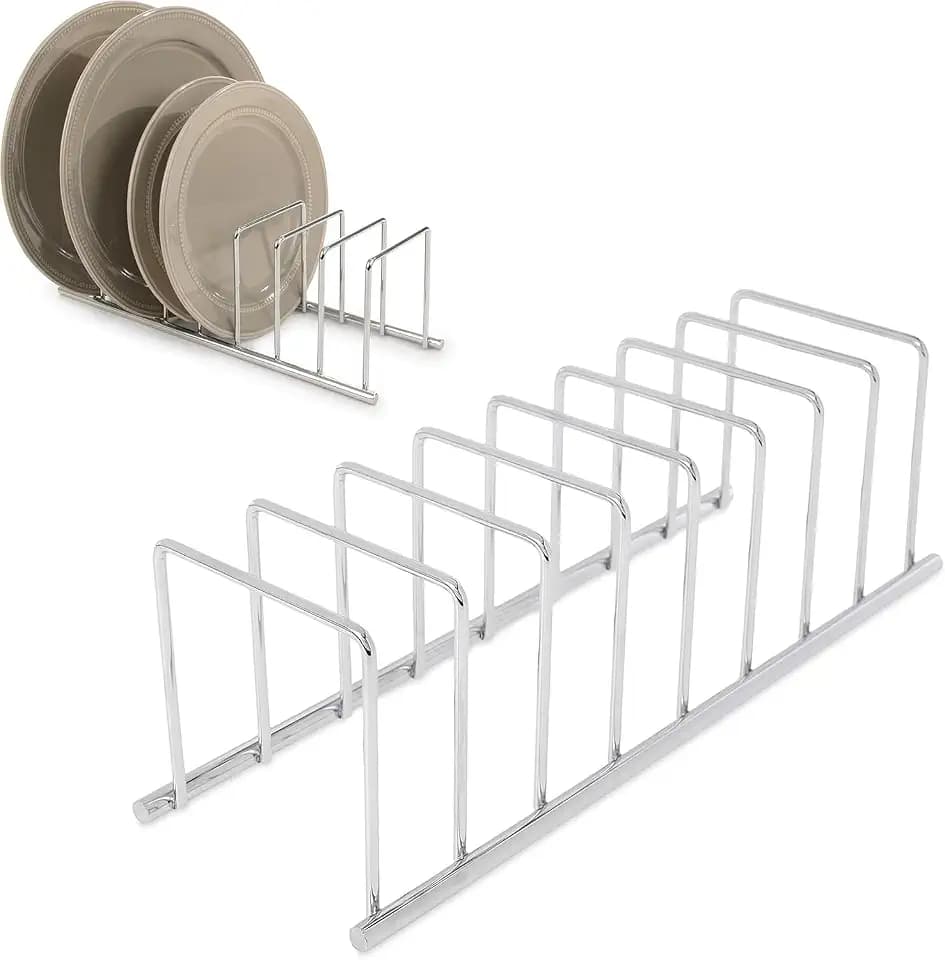 Spectrum Euro Kitchen Organizer Cutting Board Holder Stand for Countertop or Inside Kitchen Cabinet Organization Chrome, 8 Slot Cutting Board Drying Rack or Cabinet Plate Bakeware Storage Organizer
