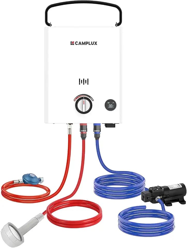 CAMPLUX First Gasdurchlauferhitzer mit Wasserpumpe, 5 L, LPG, F5 Pro-DE