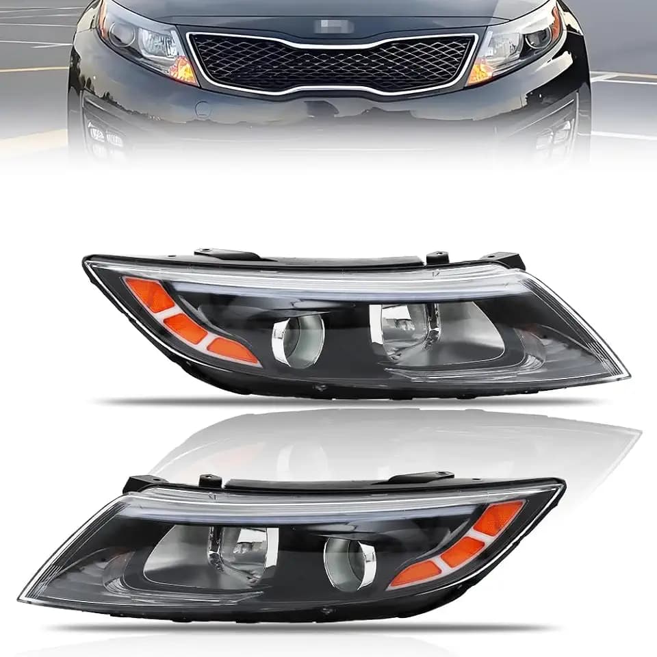 Halogen Headlights Assembly for 2014 2015 Ki-a Optima, Driver & Passenger side Headlamps with Bulbs Clear Lens Black Housing Amber Reflector, 1 Pair