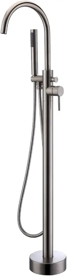 Freestanding Tub Filler Bathtub Faucet Brushed Nickel Floor Mount Single Handle Brass Faucets with Hand Shower
