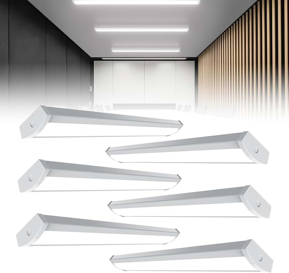HYPERLITE 60W LED Wraparound Light 4 feet,6600LM LED Shop Lights Fixture with 3 Wattages for Garage,4000K Neutral White Wrap Light AC120V, ETL Listed 48inch Led Fixtures for Workbench, Office, Shop,6P