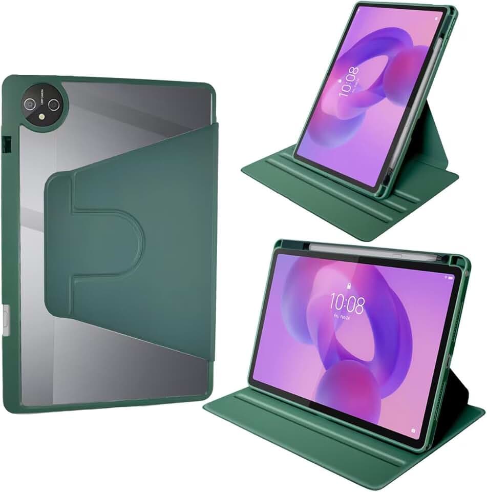 hülle Cover für Honor Pad 10 12,1 Zoll 2025, 360 Mehrwinkeldrehung transparente Rückseite mit Stifthalter, Auto Wachen/Schlafen,Dunkelgrün