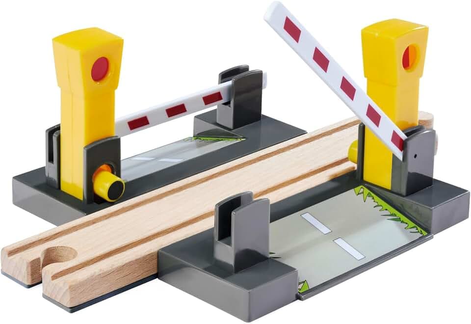 Eichhorn Schienenbahn 100006500 Bahnübergang, 4 teilig, FSC zertifiziertes Buchenholz, verbaubar mit Anderen Schienenbahnsystemen, Mehrfarbig