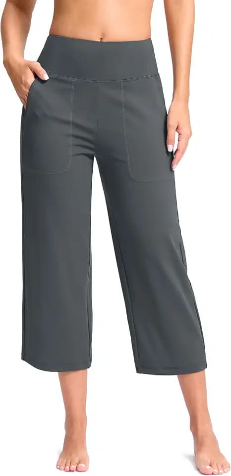 G Gradual Women's Capri Pants with Pockets High Waist Yoga Pants Wide Leg Workout Summer Pants for Casual, Travel, Exercise