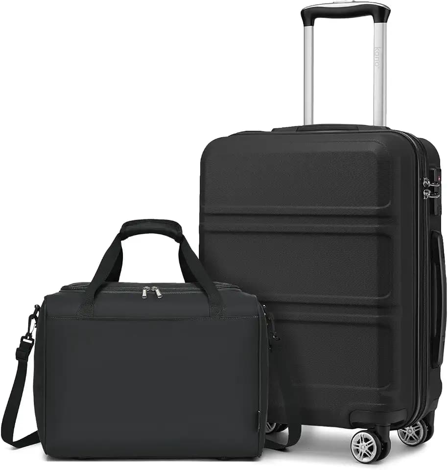 KONO 55cm Handgepäck Kofferset 2 teilig mit Ryanair Reisetasche 40x30x20cm | Kabinenkoffer Trolley für Flugreisen, Leichte ABS+PC Hartschale, TSA Schloss, Kleiner Reisekoffer mit 360° Doppelrollen