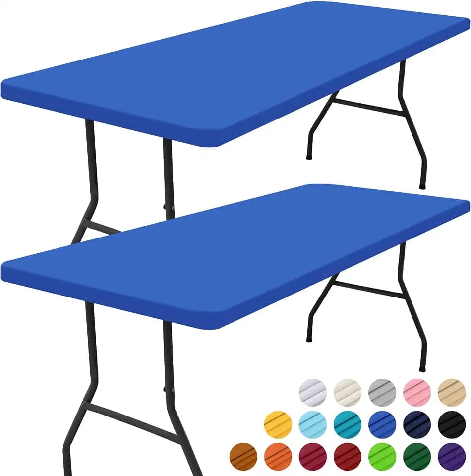 Smiry 2 Pack Rectangle Picnic Table Cloth, Waterproof Elastic Fitted Tablecloths, Washable Polyester Rectangular Patio Table Cover for Camping, Indoor and Outdoor (Blue, 30"x72")