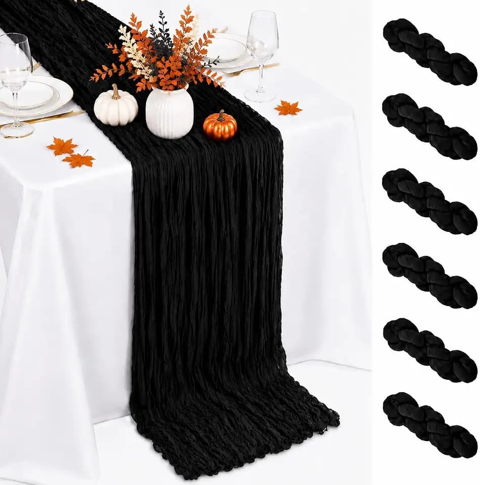 6 Pack Black Cheesecloth Table Runner 22 x 120 Inch