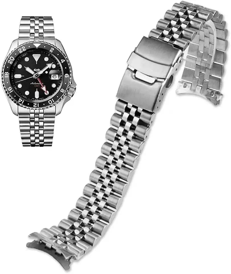 Stainless Steel Watch Band Curved Ends Tapered 18mm 19mm 20mm 21mm 22mm 24mmFlexible Metal Watch Strap Smartwatch Bracelet Deployment Double FlipLock Buckle Silver Black Gold