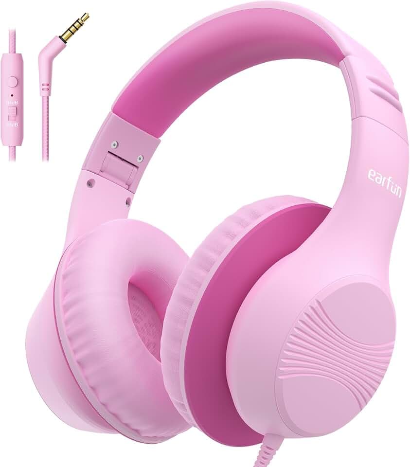 EarFun Kinder Kopfhörer Over-Ear mit 3.5mm Kabel, Lautstärkebegrenzung | 85/94dB Sichere Lautstärke, Komfortables Tragen, Faltbar, Einstellbar, Hi-Fi Klang, HD-Mikrofon, für Schule/Tablet/Reisen