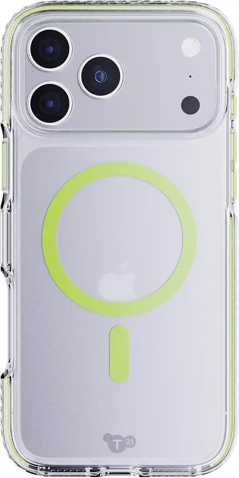 Tech21 EvoCrystal MagSafe Case for iPhone 17 Pro Max – Green, Glow-in-The-Dark MagSafe | 16ft Multi-Drop Protection with FlexShock | Anti-Yellow UV Resistance
