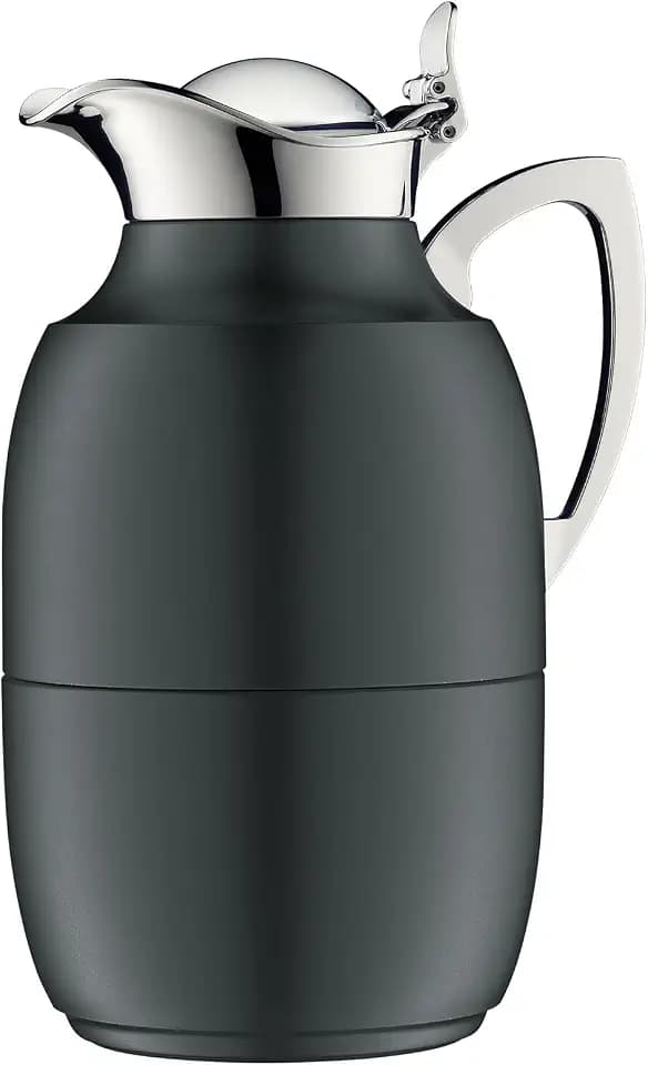 alfi JUWEL 1,0l, satin black mat, elegante Isolierkanne mit Hartglaseinsatz, 12h heiß & 24h kalt, ideal als Kaffeekanne, Teekanne