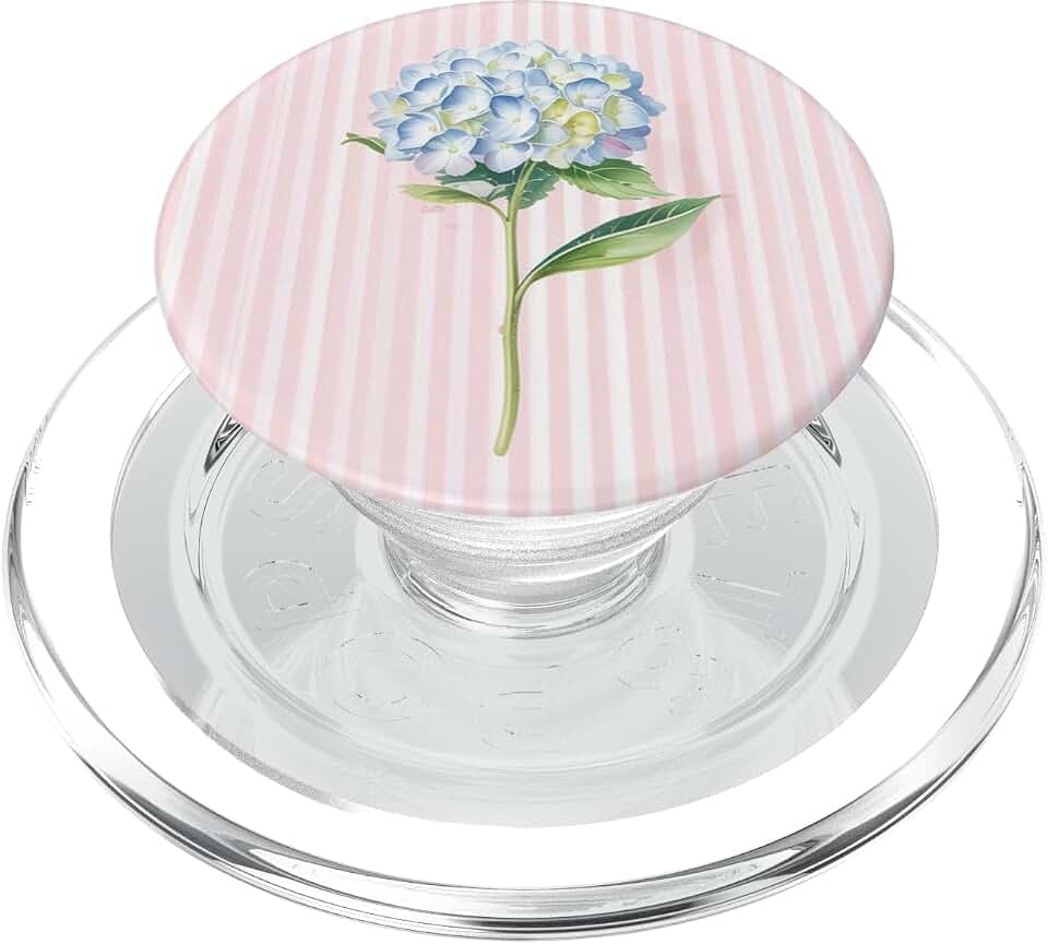 Aesthetic Blue Hydrangea Flower White Pink Vertical Stripes PopSockets PopGrip for MagSafe