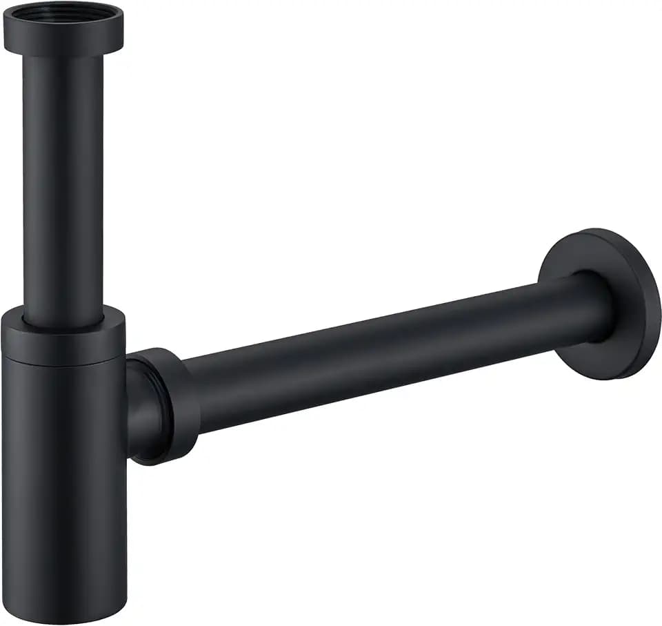Siphon Waschbecken Schwarz Matt, Raumsparsiphon Universal 1 1/4"
