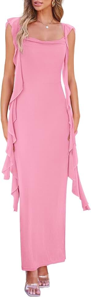 PRETTYGARDEN Summer Dresses for Women Ruffle Bodycon Maxi Dress