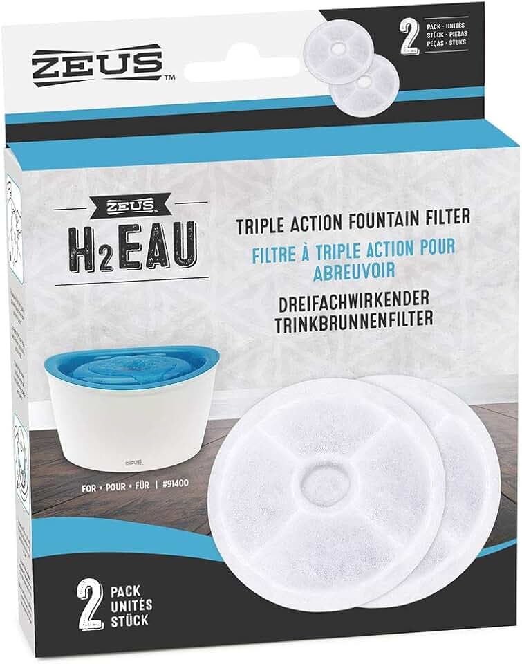 Zeus Triple Action Filter, 3fach wirkender Ersatzreinigungsfilter, für Zeus Trinkbrunnen 6L, 2er Pack