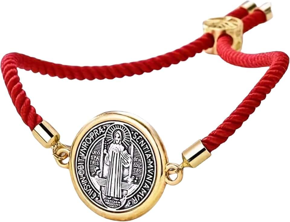 Catholic Bracelets St. Benedict Bracelet Red Rope Double Hole Pendant Couple Woven Bracelets Adjustable Black Bracelet