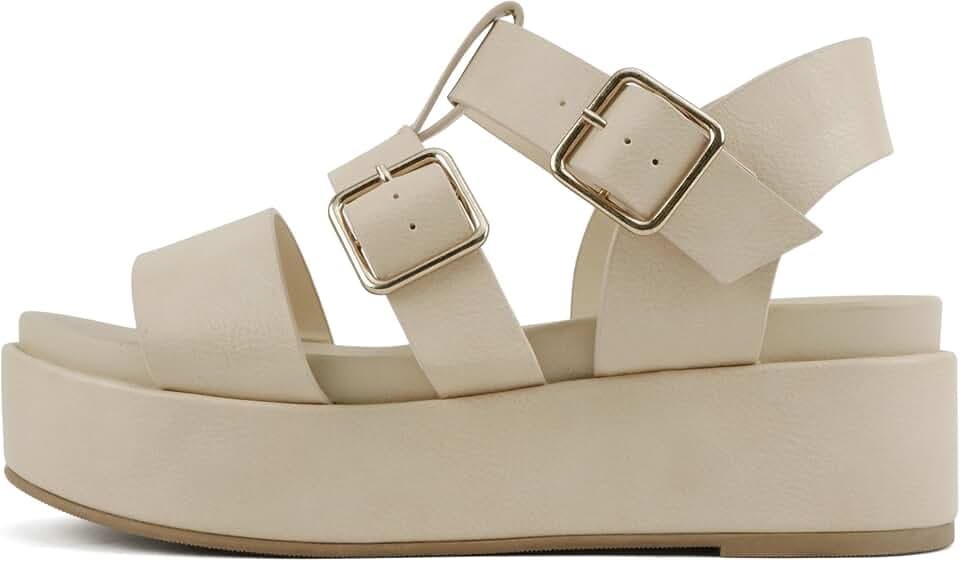 Soda “STELLAR” ~ Women Flatform Multi Strap Double Buckle Open Toe Ankle Strap Platform Wedge Sandals