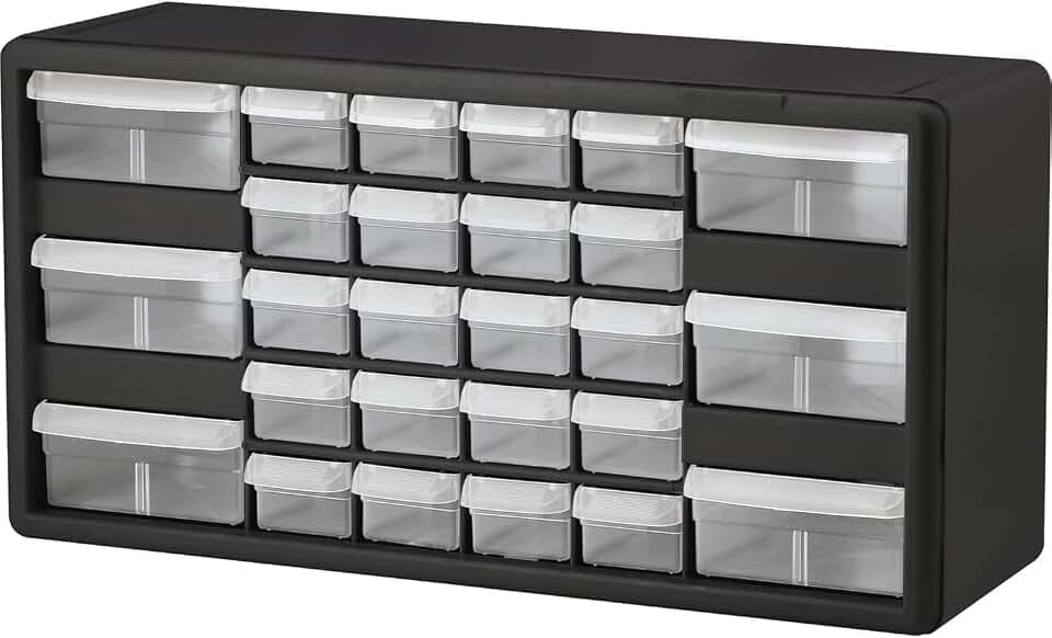 Akro-Mils 26-Drawer Plastic Storage Cabinet, 20"W x 6"D x 10"H, Black