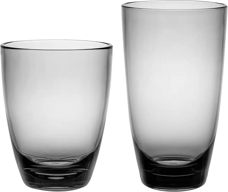 KLIFA- ETON- 15.2 & 20.8 ounce, Set of 8, Acrylic Tumbler & Highball Drinking Glasses Set, Stackable Plastic Drinkware, Dishwasher Safe Cups, Gray-Black