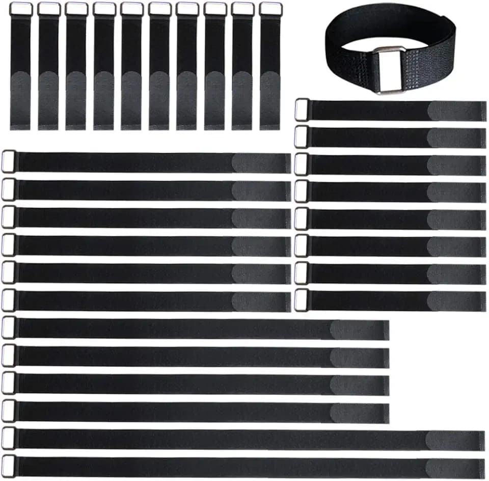 8"12"18"24"30" Hook and Loop Fastening Cable Strap - 30 Pack Reusable Nylon Extend Securing Strap - Adjustable Cinch Strap with Buckle