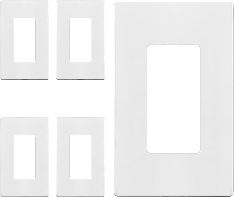 ENERLITES 1-Gang White Screwless Decorator Wall Plate Outlet Cover, 5 Pack