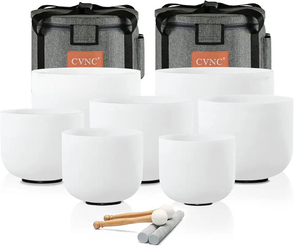 CVNC Crystal Singing Bowl Frosted 432HZ Set Of 7 PCS 6-12 Inch White