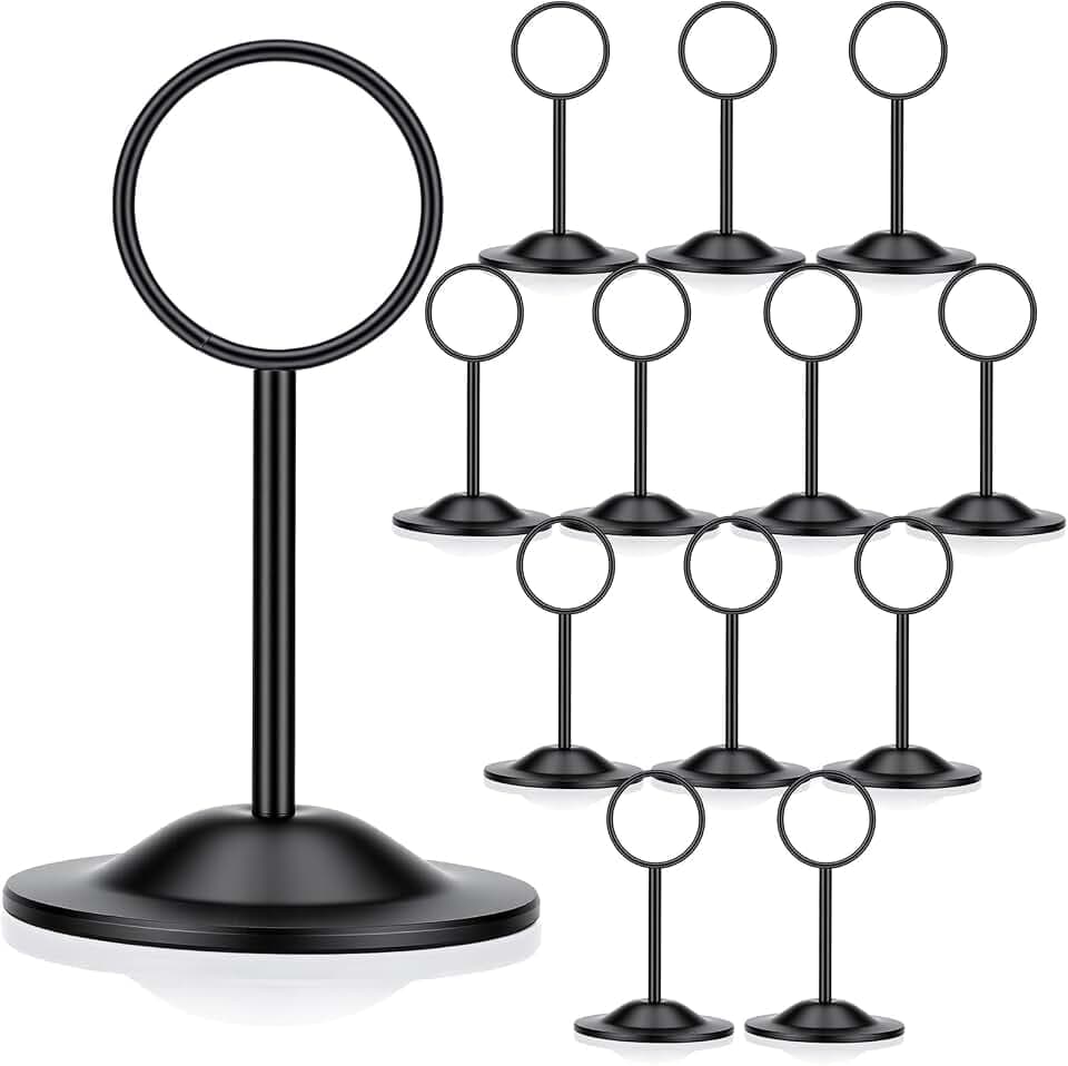 BreezeHug 12 Pcs Black Table Number Holders, 3.8 Inch, Metal Stands