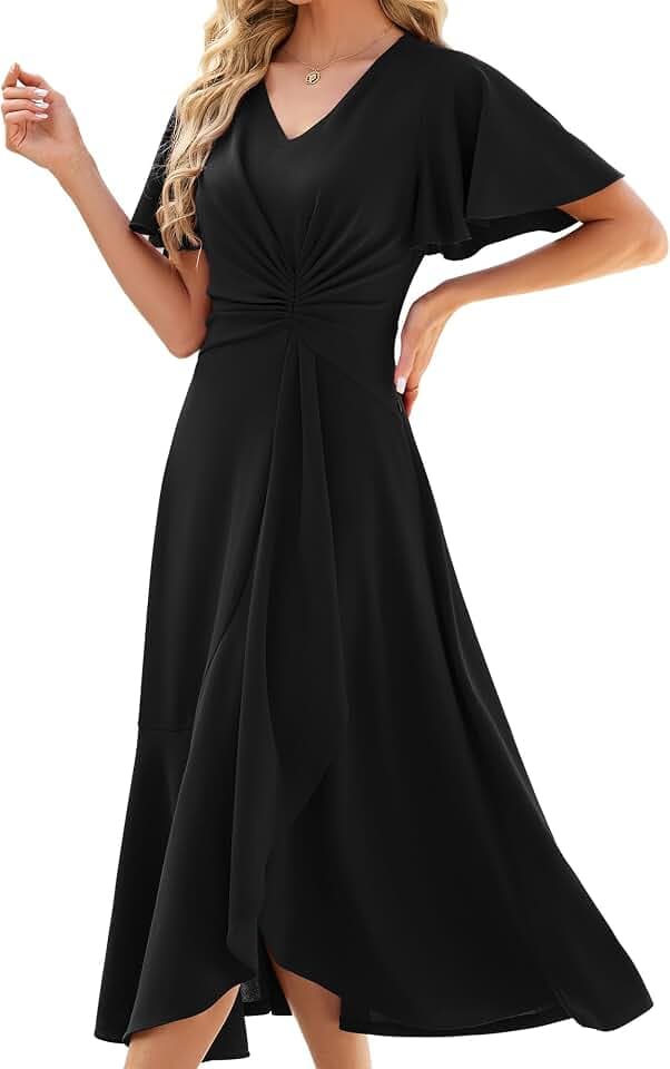 QMZ Women V Neck Formal Evening Gowns Wedding Guest Versatile Party Dresses