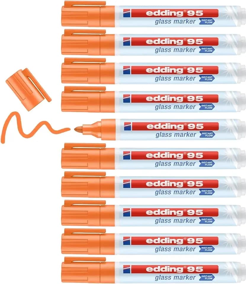 edding 95 Glasmarker - orange - 10 Stifte - Rundspitze 1,5-3 mm - zum Schreiben und Markieren auf Glasoberflächen wie Fenster, Glasboards, Whiteboards - trocken abwischbar