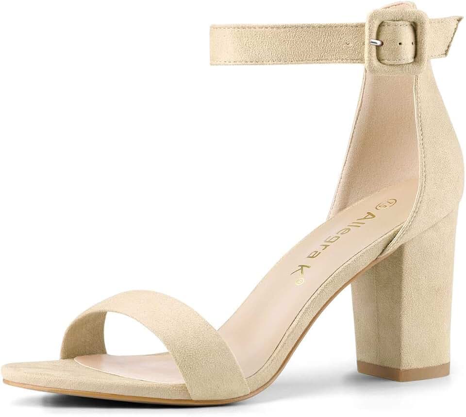 Allegra K Women's Open Toe Chunky High Heel Buckle Ankle Strap Sandals