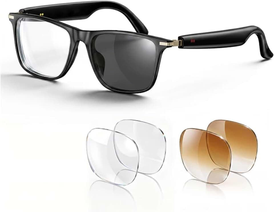 2026 AI Smart Glasses for Men & Women,AI Real-Time Translation Smart Glasses,Music Playback & Hands-Free Calls,Bluetooth Glasses with Photochromic Lenses+Blue Light Lenses+Brown Lenses