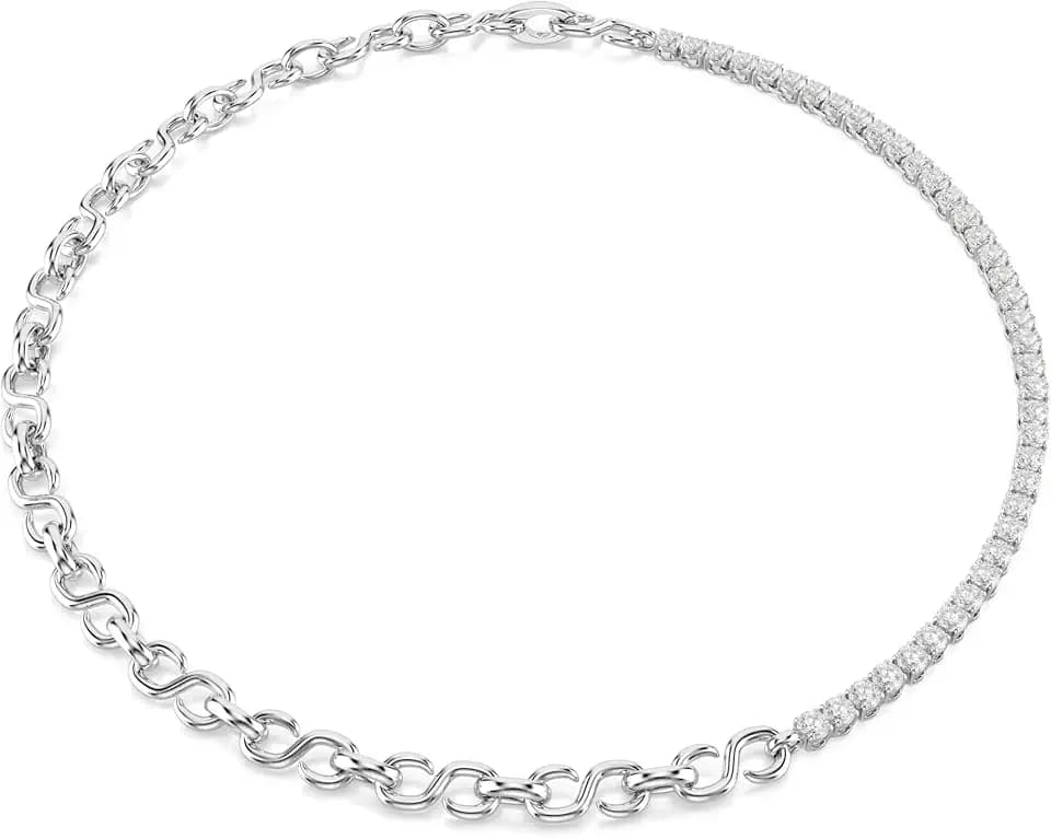 Swarovski Matrix Halskette, S-Form, Rundschliff, Weiß, Rhodiniert