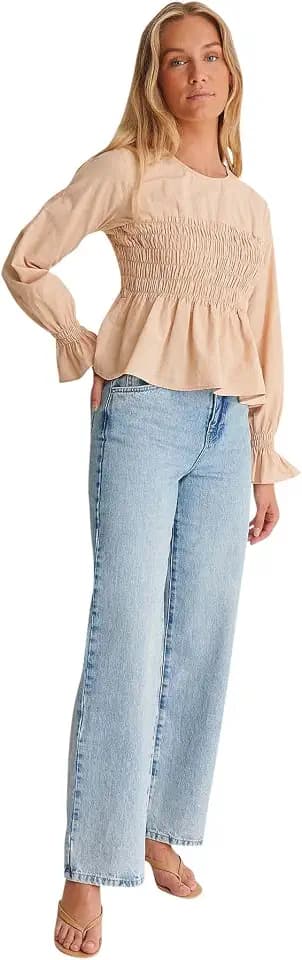 NA-KD Damen Smocked Peplum Blouse Bluse