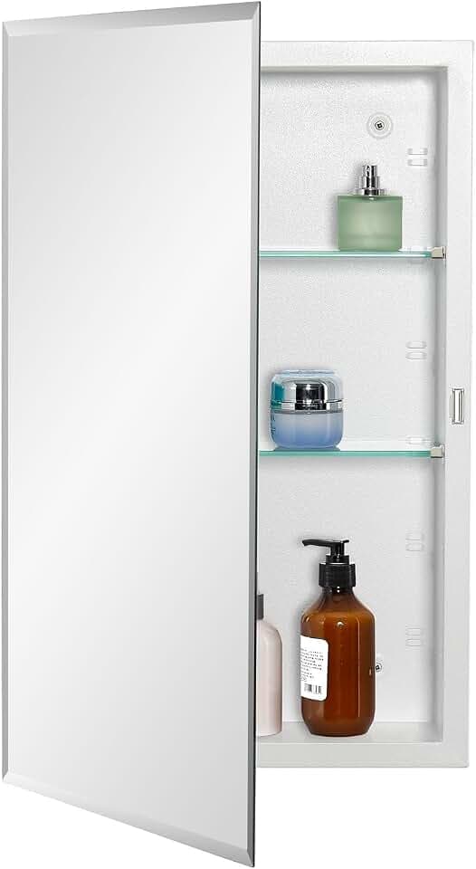IDYLLOR Bathroom Medicine Cabinet with Beveled Edge Mirrored Door 15 x 24 inch, Recessed or Surface Mount, with Adjustable Glass Shelves