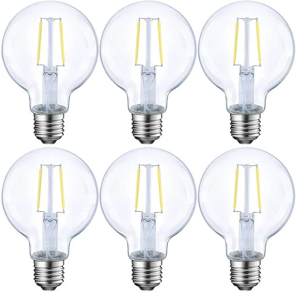 E ENERGETIC LIGHTING Dimmable LED Edison Light Bulb, G25 (G80) Globe Shape, Clear Glass, 40 Watt Equivalent, 2700K Soft White, Christmas Light, E26 Standard Base, ETL Listed, 6-Pack