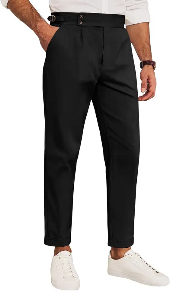 Runcati Mens Chinos Slim Fit Pleated Front Tapered Casual Dress Pants