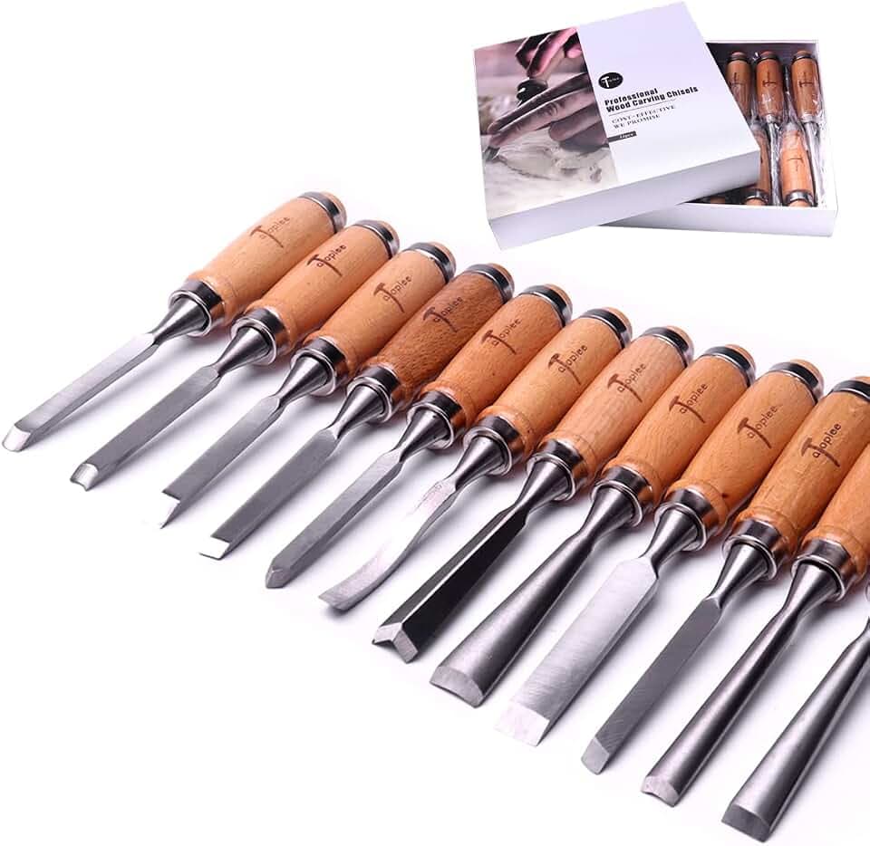 ATOPLEE 12-teiliges Holzschnitzmeißel-Set für die Holzbearbeitung, professionelle Holzmeißel-Werkzeuge mit Premium-Etui und aufrollbaren Taschen für Tischler, Handwerker, Geschenk für die meisten